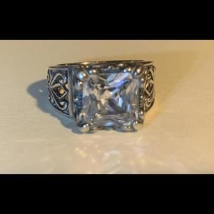 Vintage Style Silpada Sterling Silver Ring with Large Cubic Zirconia  Stone